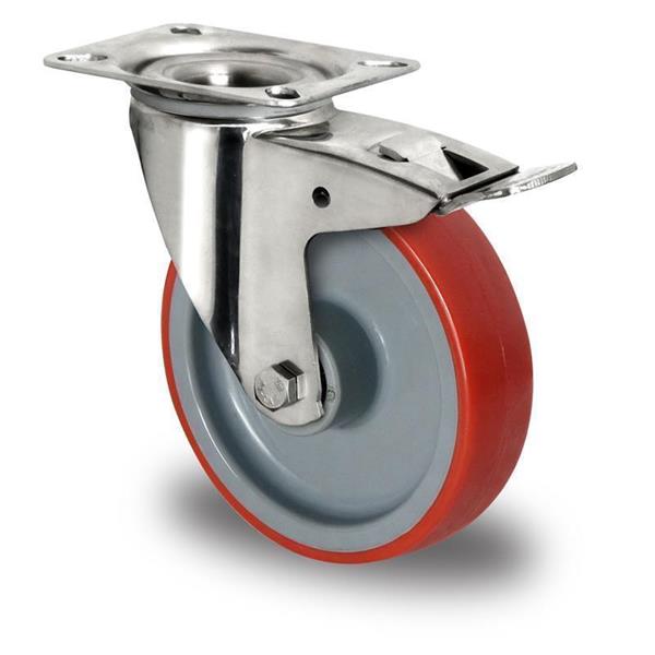 160 mm stainless steel wheel, flexible with polyurethane wheel brake