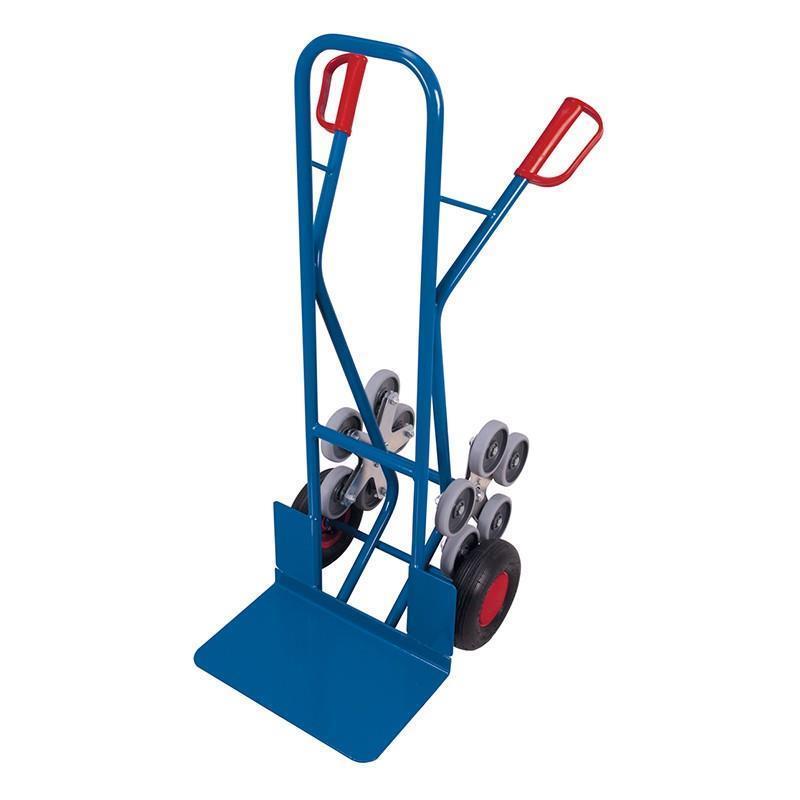 Stair climbing cart with wide shovel and support wheels
